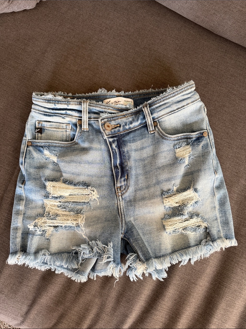 KanCan Light Wash Distressed Denim Cutoff Shorts